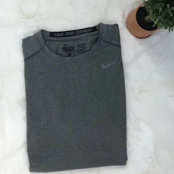 Nike Pro Combat Mens T-Shirt Medium Gray Dri Fit Short Sleeves Athletic … - Picture 2 of 9